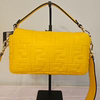 Fendi Yellow Embossed FF Baguette Leather Shoulder & Crossbody Bag | COA Included