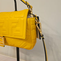 Fendi Yellow Embossed FF Baguette Leather Shoulder & Crossbody Bag | COA Included