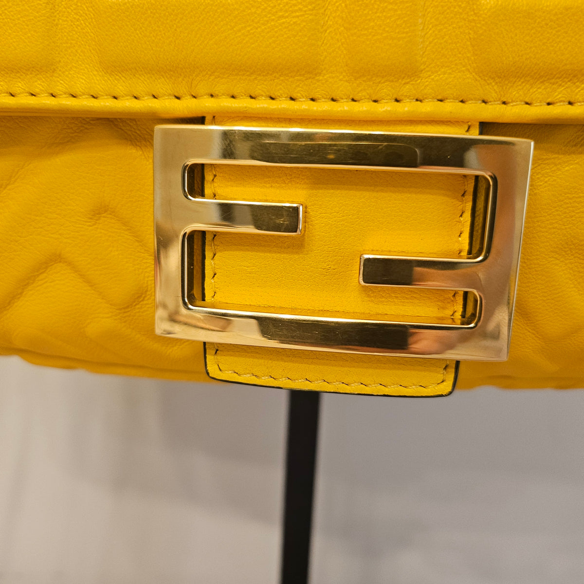 Fendi Yellow Embossed FF Baguette Leather Shoulder & Crossbody Bag | COA Included