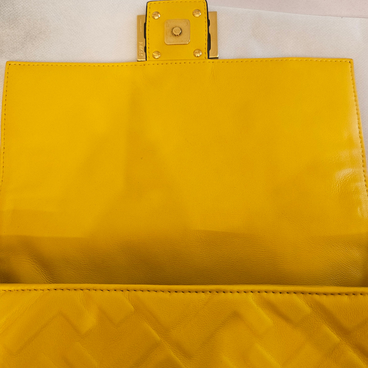 Fendi Yellow Embossed FF Baguette Leather Shoulder & Crossbody Bag | COA Included