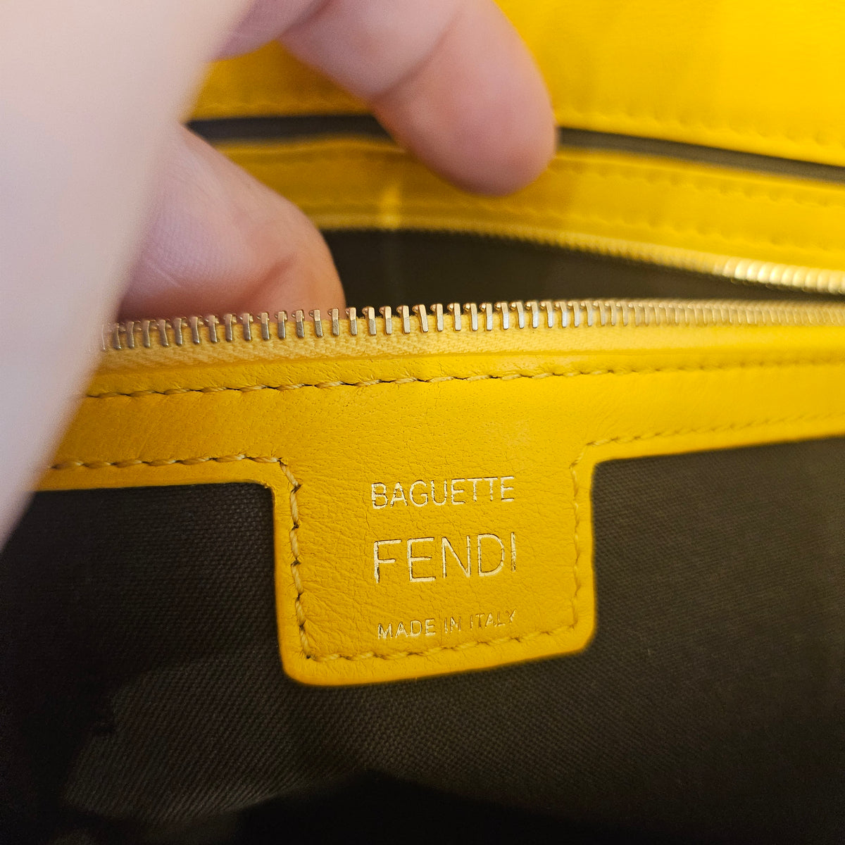 Fendi Yellow Embossed FF Baguette Leather Shoulder & Crossbody Bag | COA Included